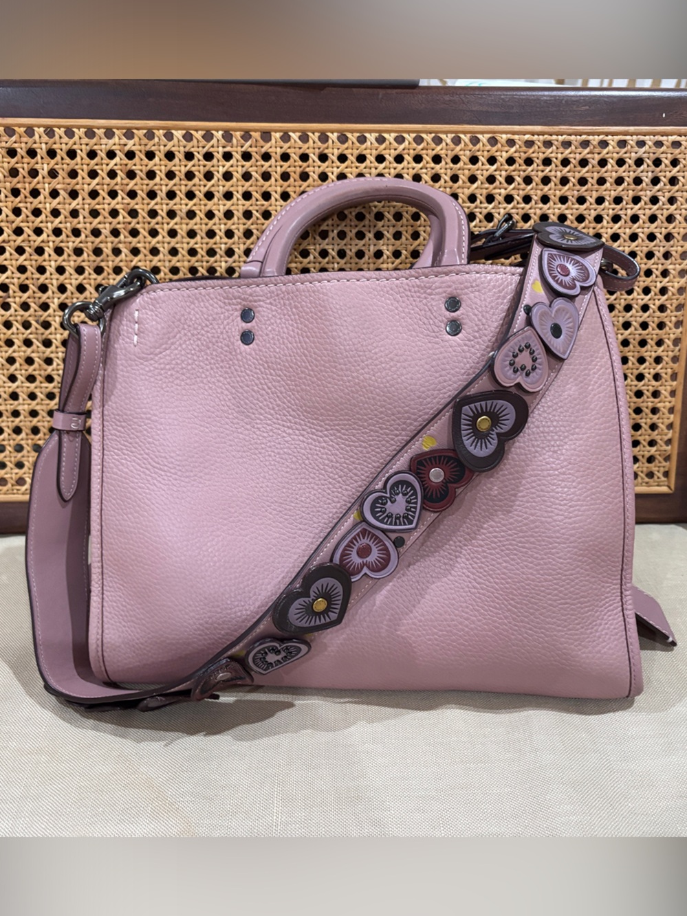 Coach Rogue 30 Dusty Pink Heart Decorative Strap